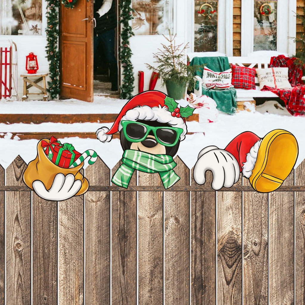 Bolisom Christmas Fence Peeker Garden Yard Sign Outdoor Christmas Decor
