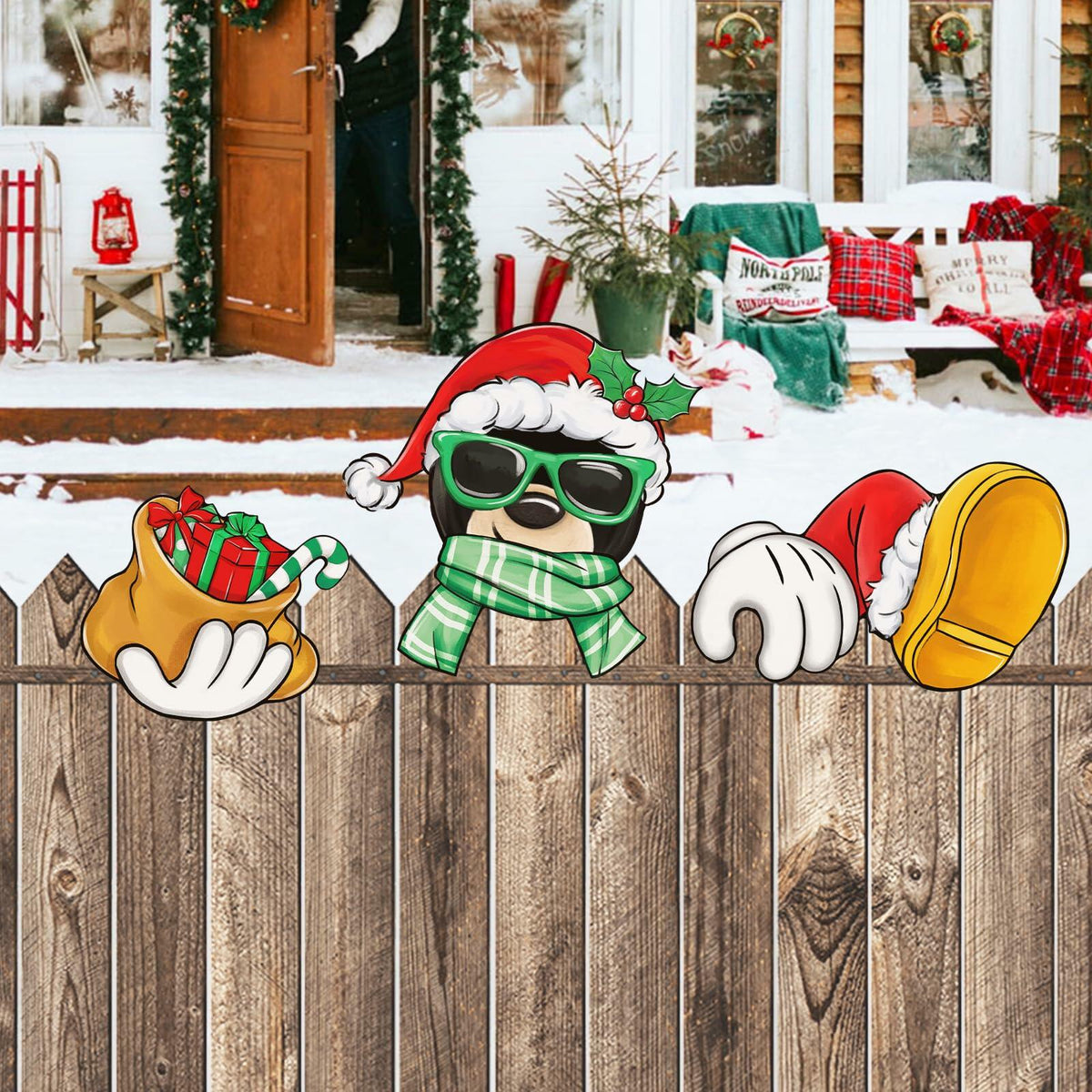 Bolisom Christmas Fence Peeker Garden Yard Sign Outdoor Christmas Decor