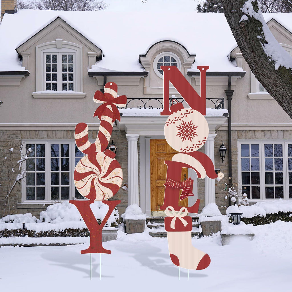 Memorywuu Christmas Noel & Joy Yard Signs 2 Pcs with Stakes Outdoor Decor