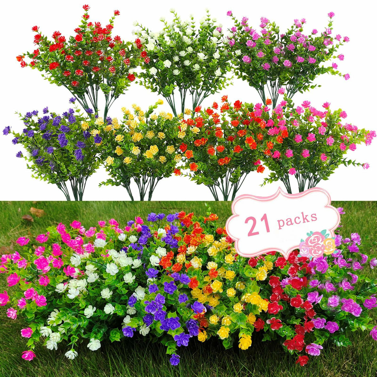 UV-Resistant Outdoor Artificial Plant Bundles – Set of 21