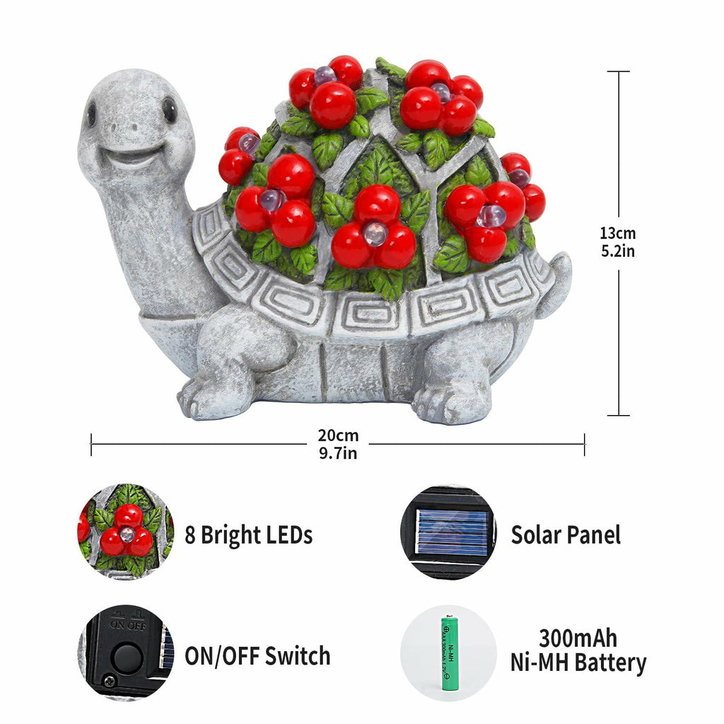 Solar LED Turtle Garden Statue – Red Resin