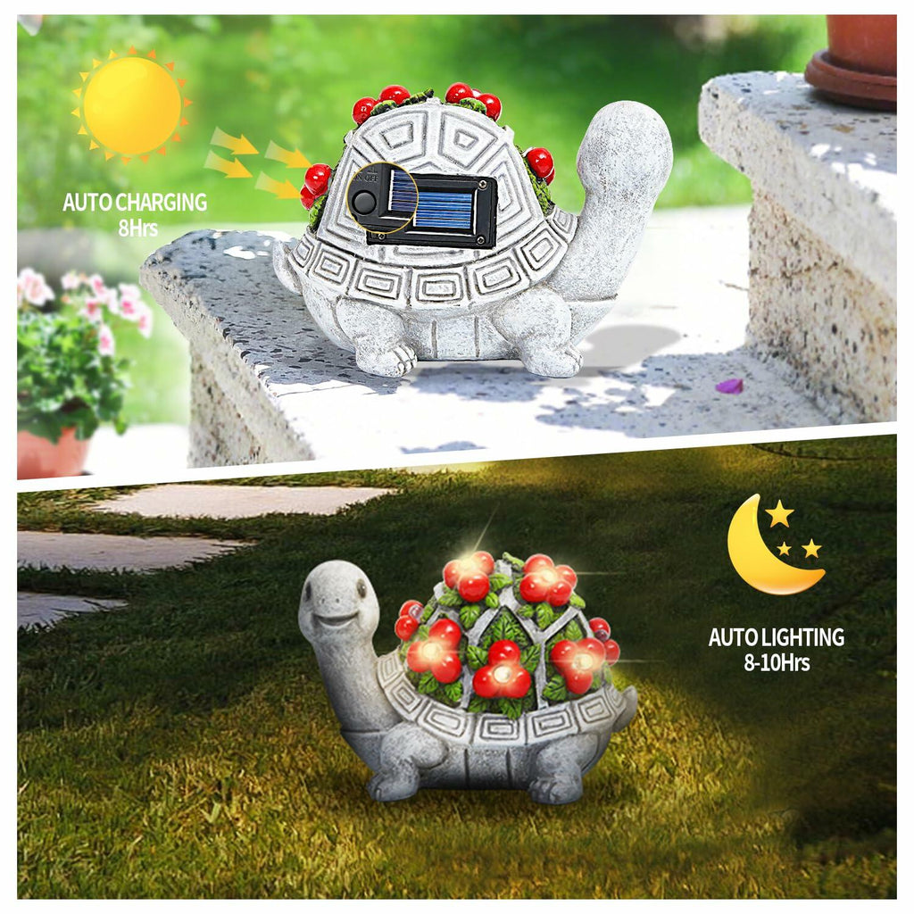 Solar LED Turtle Garden Statue – Red Resin