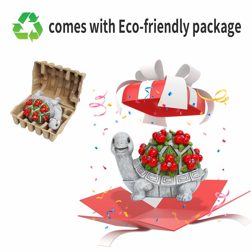 Solar LED Turtle Garden Statue – Red Resin