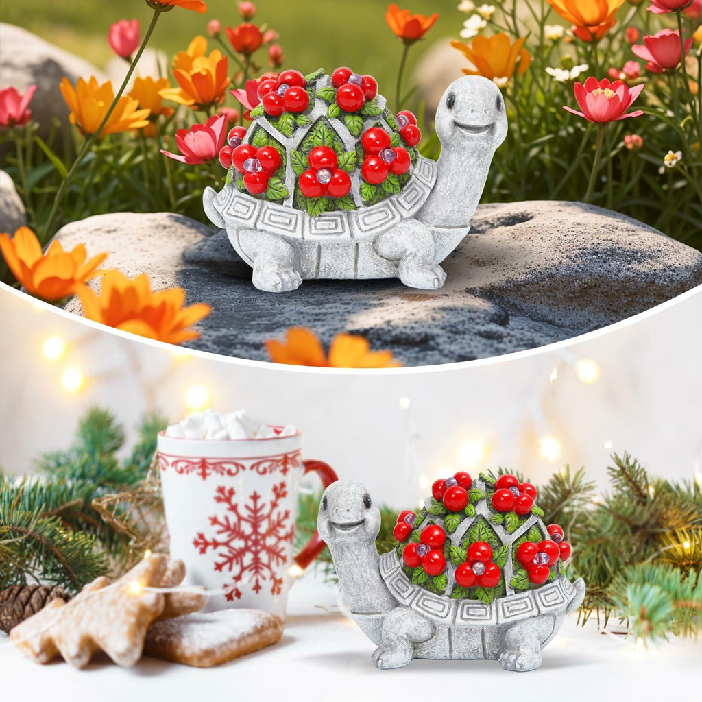 Solar LED Turtle Garden Statue – Red Resin