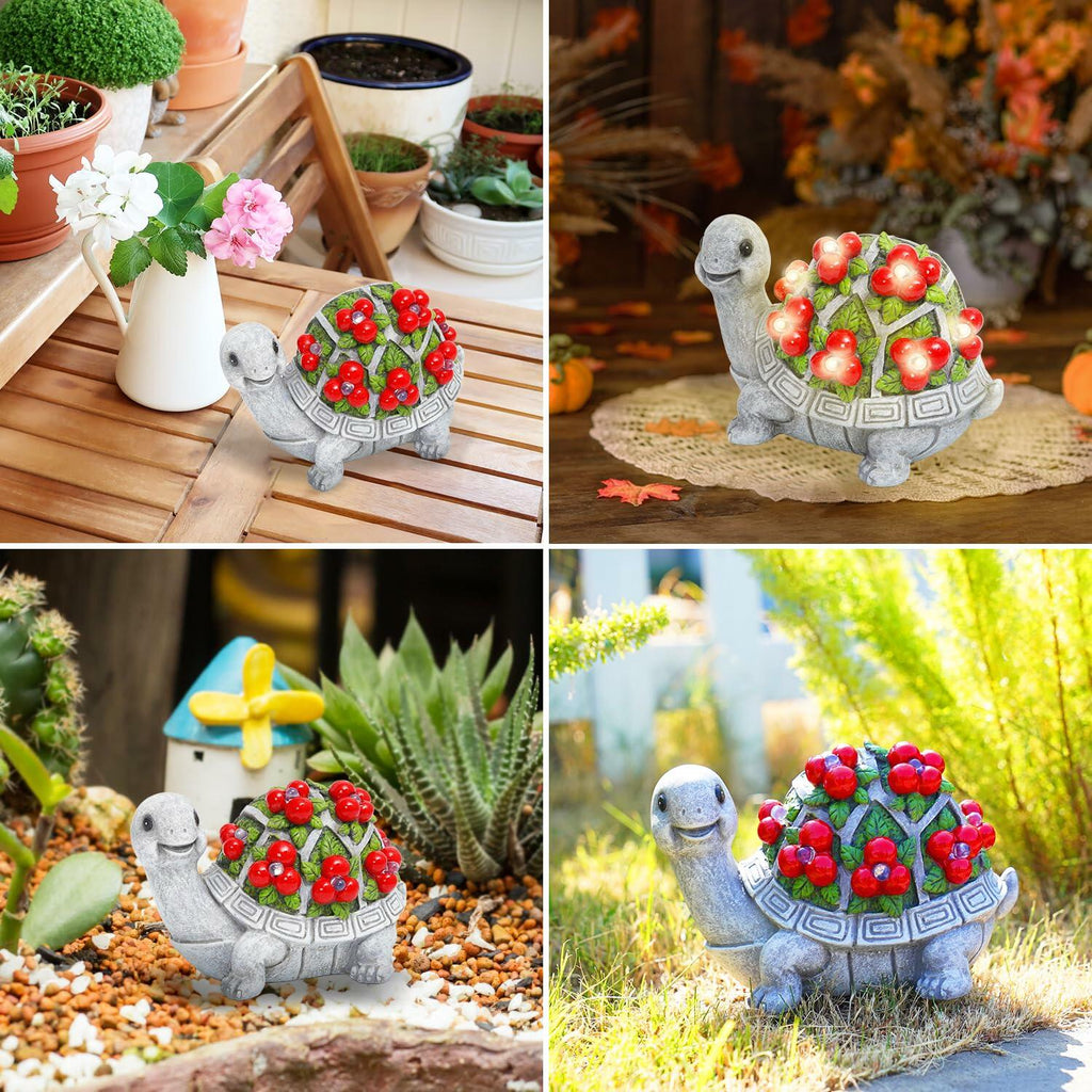 Solar LED Turtle Garden Statue – Red Resin
