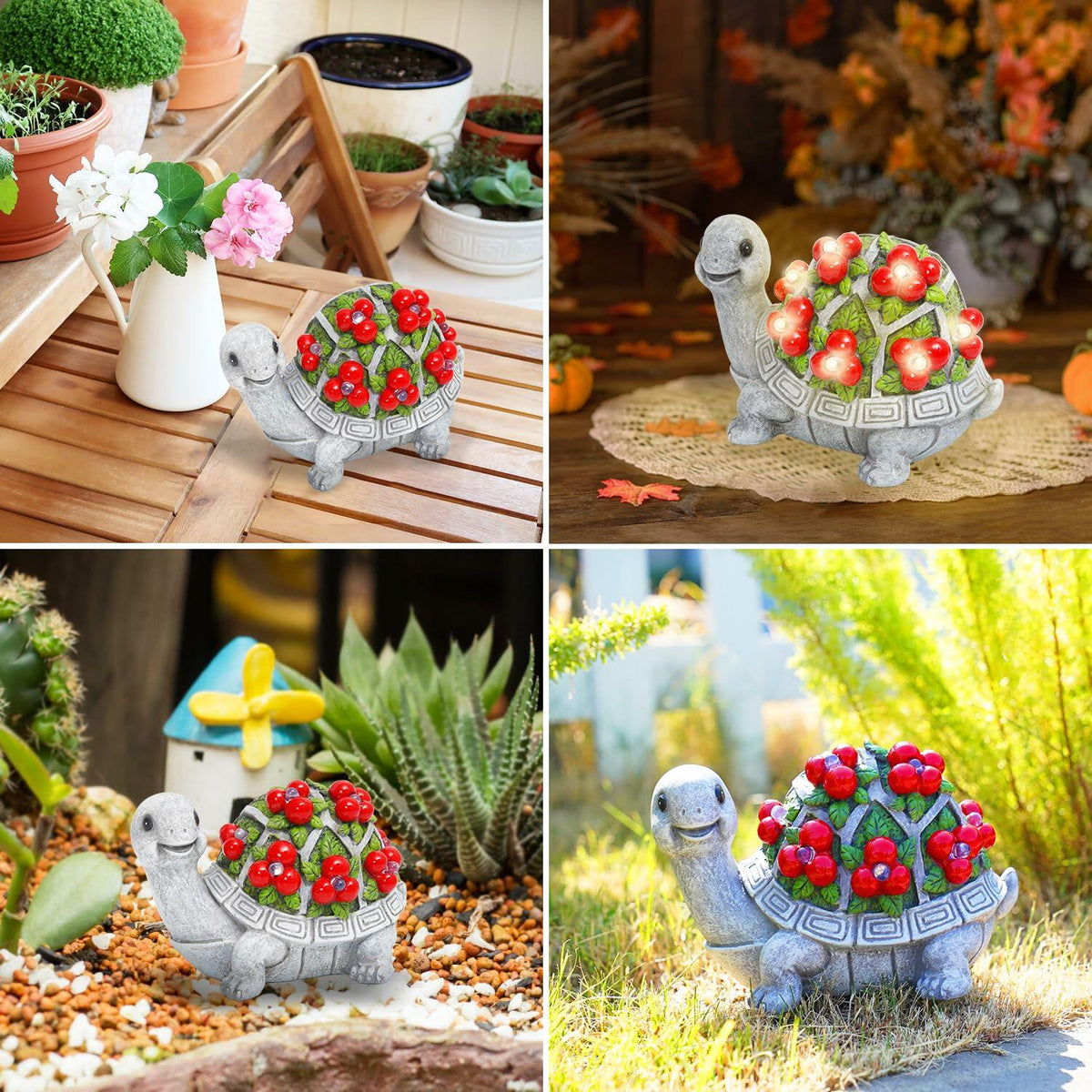 Solar LED Turtle Garden Statue – Red Resin