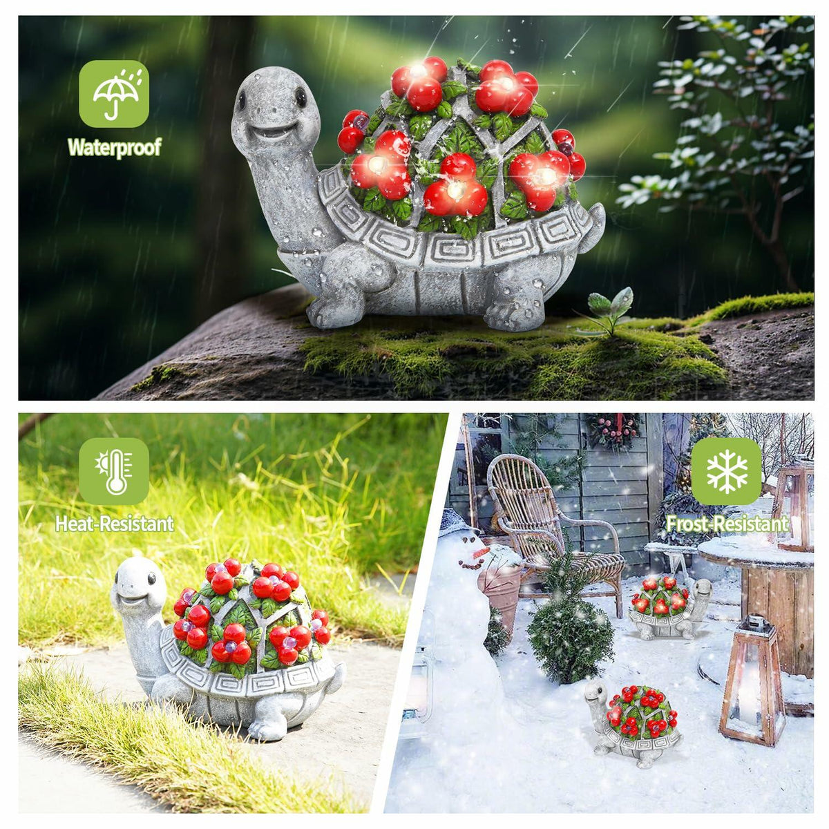 Solar LED Turtle Garden Statue – Red Resin