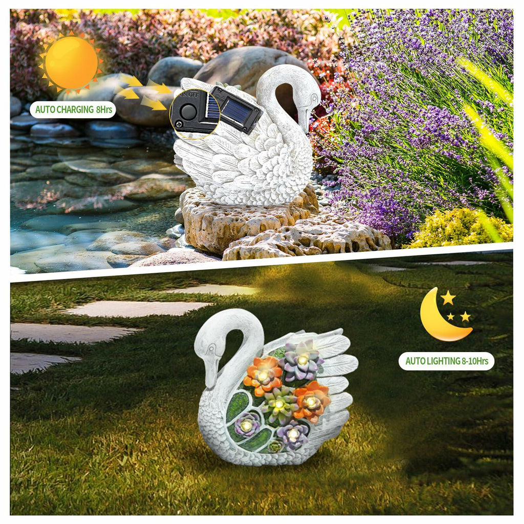 Solar LED Swan Garden Statue – White Metal