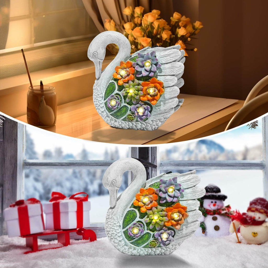 Solar LED Swan Garden Statue – White Metal