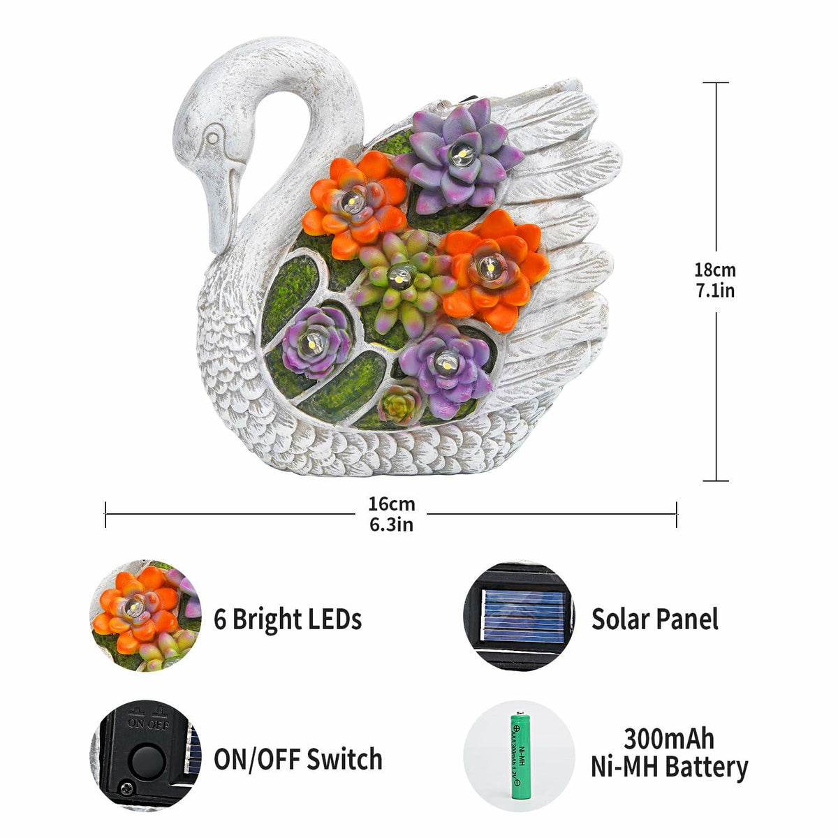 Solar LED Swan Garden Statue – White Metal