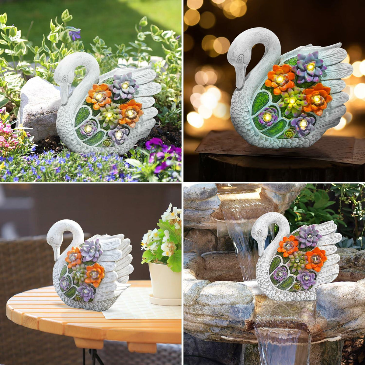 Solar LED Swan Garden Statue – White Metal