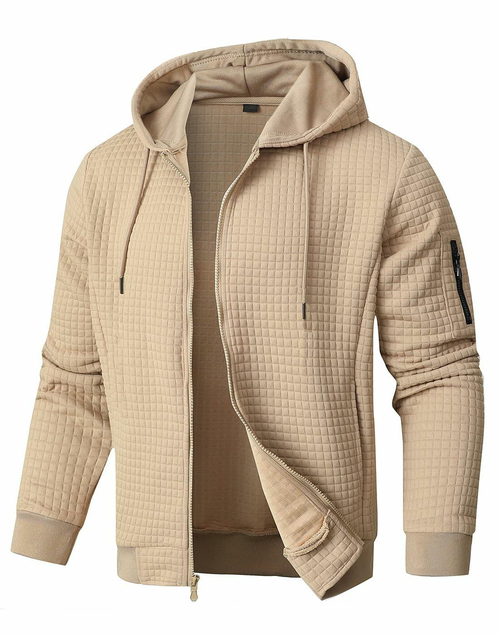 SAVKOOV Men's Lightweight Zip-Up Hoodie – Khaki