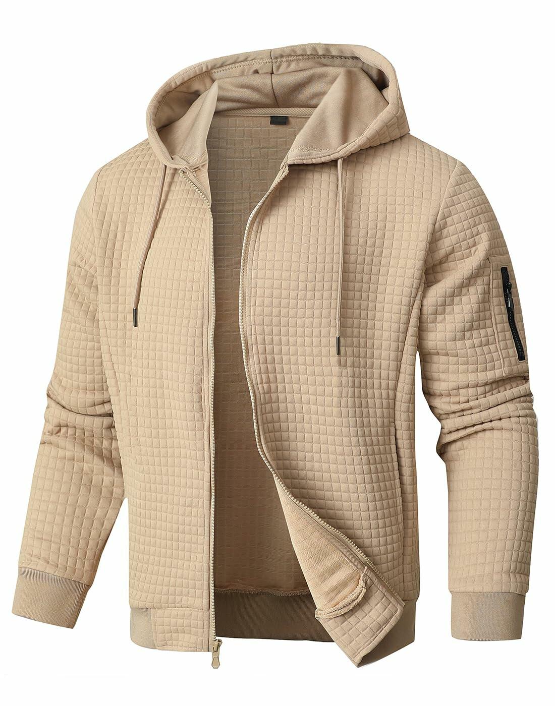 SAVKOOV Men's Lightweight Zip-Up Hoodie – Khaki