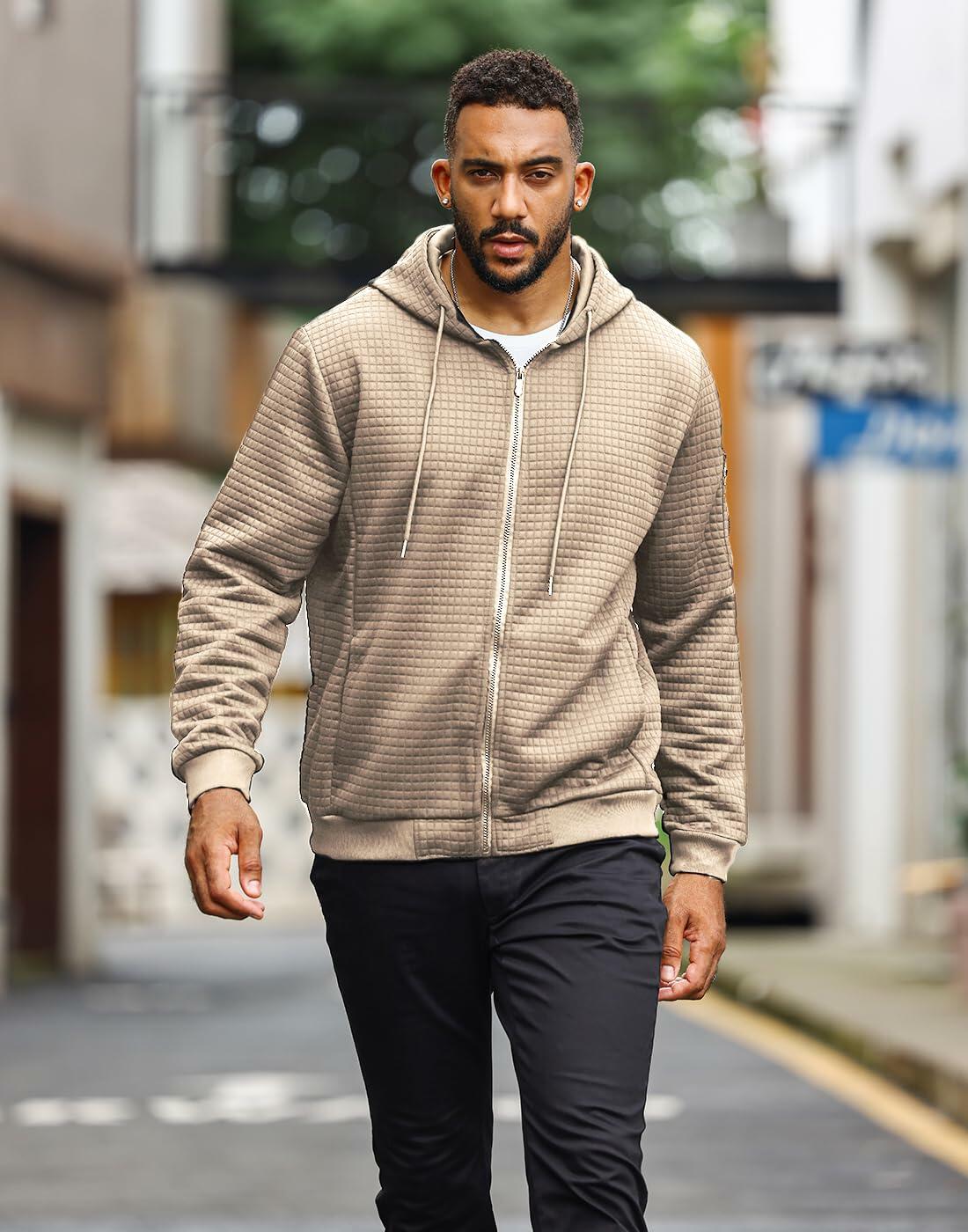 SAVKOOV Men's Lightweight Zip-Up Hoodie – Khaki