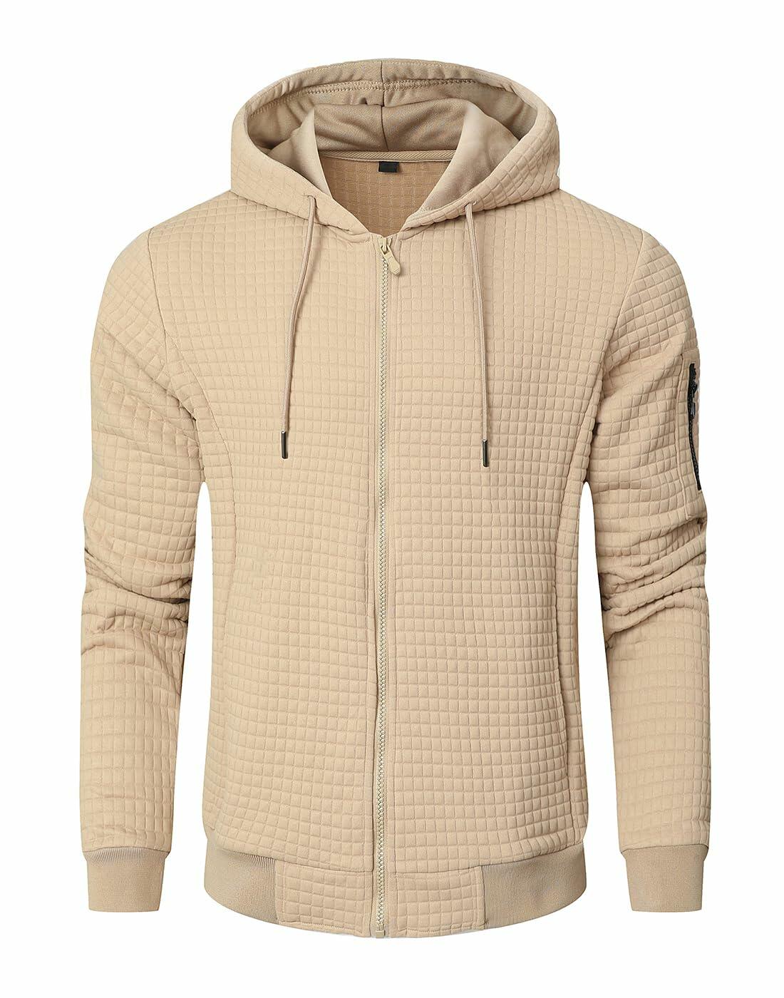 SAVKOOV Men's Lightweight Zip-Up Hoodie – Khaki
