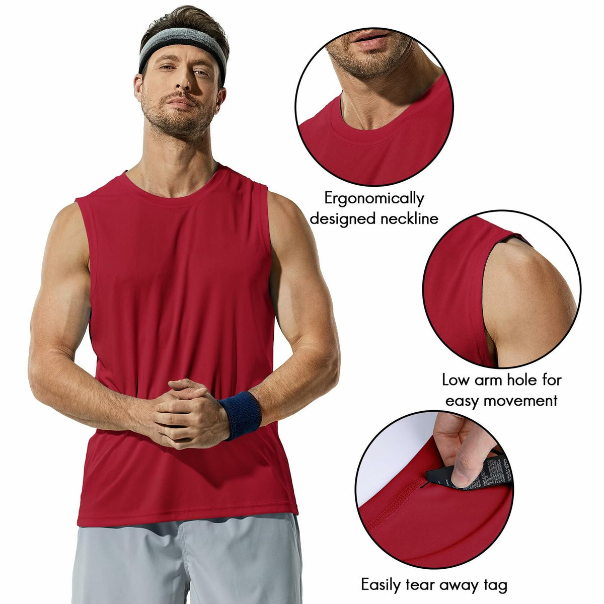 Haimont Men's UPF 50 Rash Guard Tank – Red, M