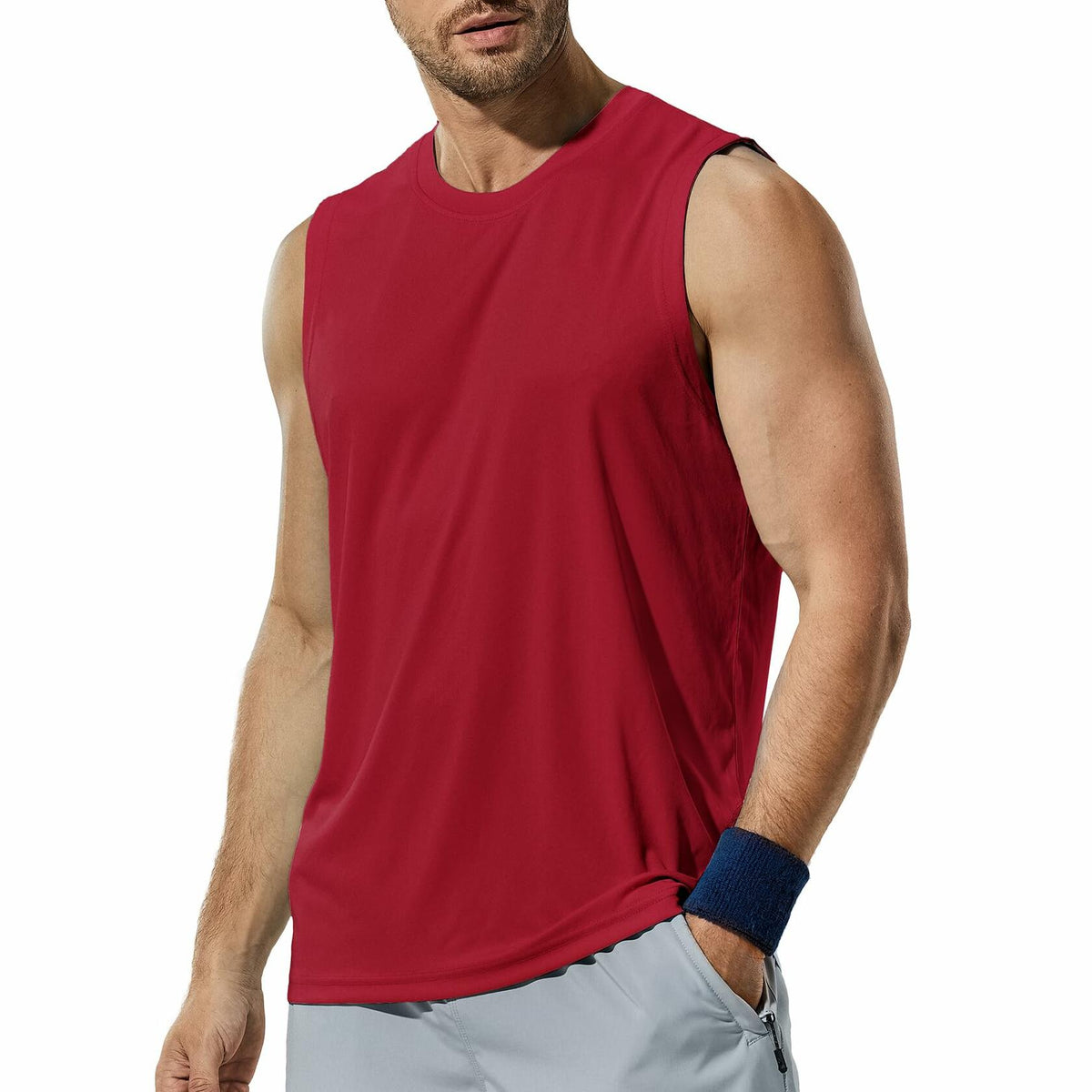 Haimont Men's UPF 50 Rash Guard Tank – Red, M