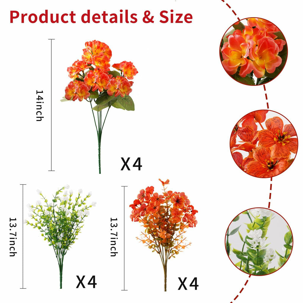 UV-Resistant Artificial Orange Fall Flowers – 12 Bundles