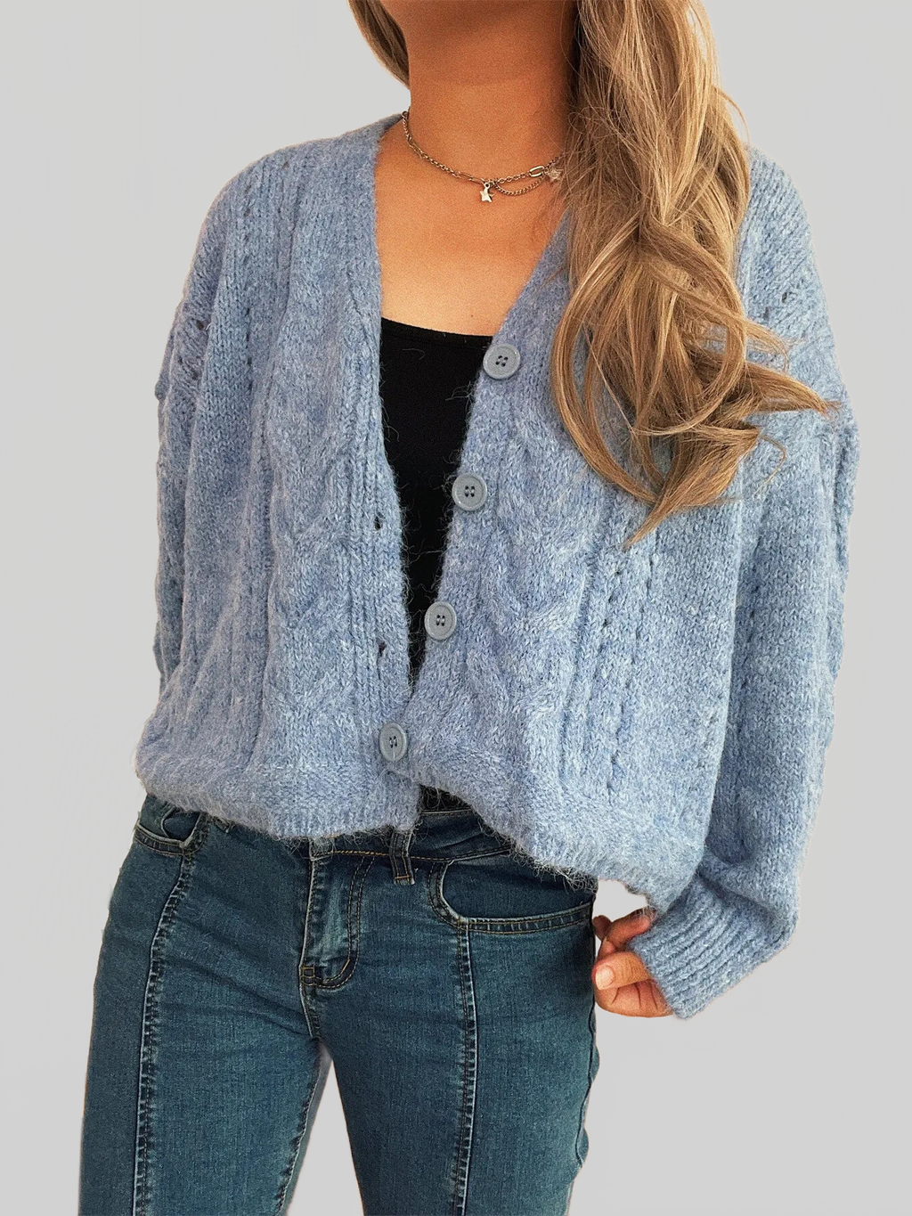 Women's Cable-Knit Button-Up Cardigan Sweater