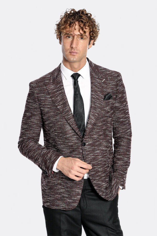 Wessi Men's Slim-Fit Burgundy Patterned Blazer