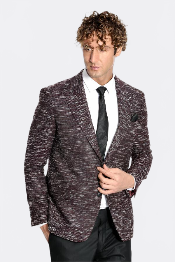 Wessi Men's Slim-Fit Burgundy Patterned Blazer