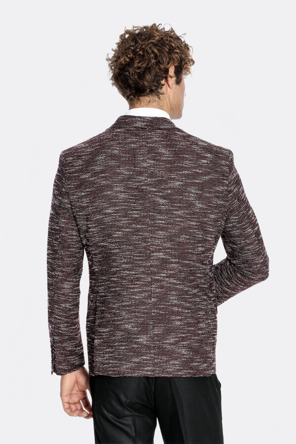 Wessi Men's Slim-Fit Burgundy Patterned Blazer