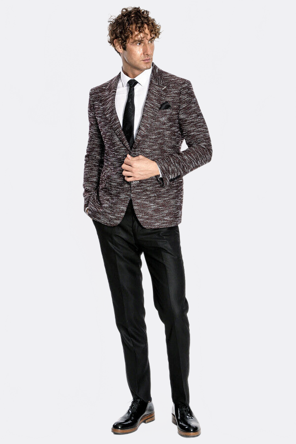 Wessi Men's Slim-Fit Burgundy Patterned Blazer