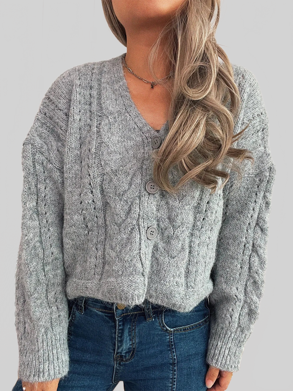 Women's Cable-Knit Button-Up Cardigan Sweater