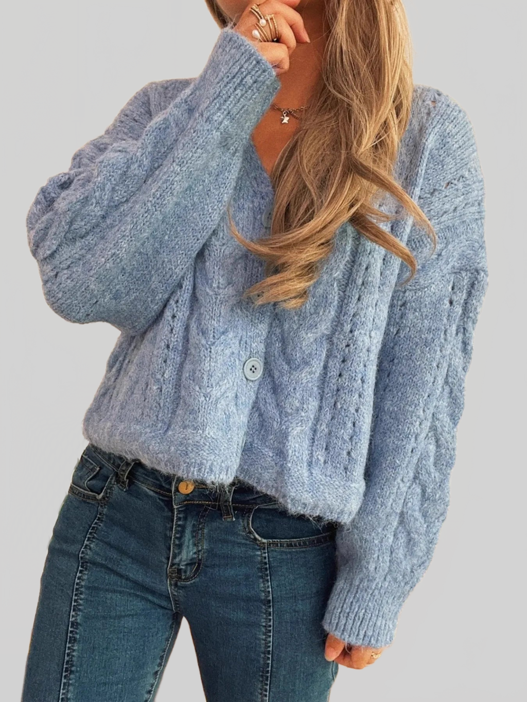 Women's Cable-Knit Button-Up Cardigan Sweater