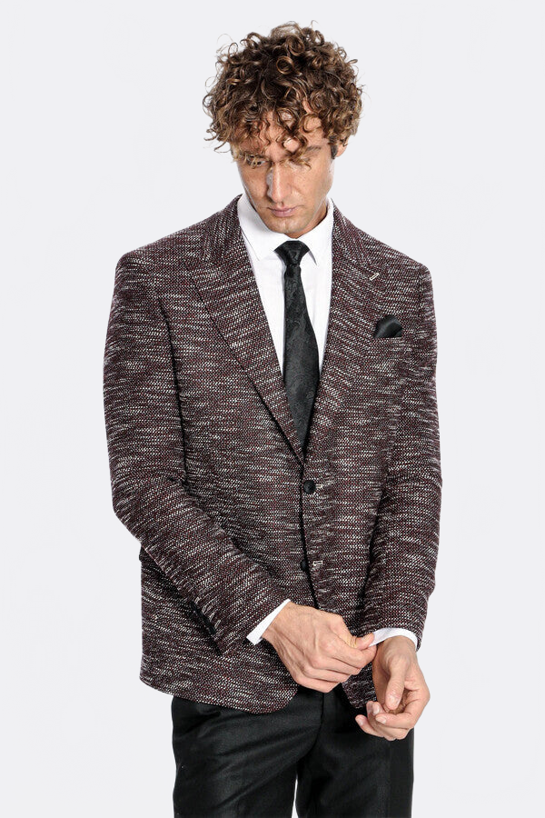 Wessi Men's Slim-Fit Burgundy Patterned Blazer