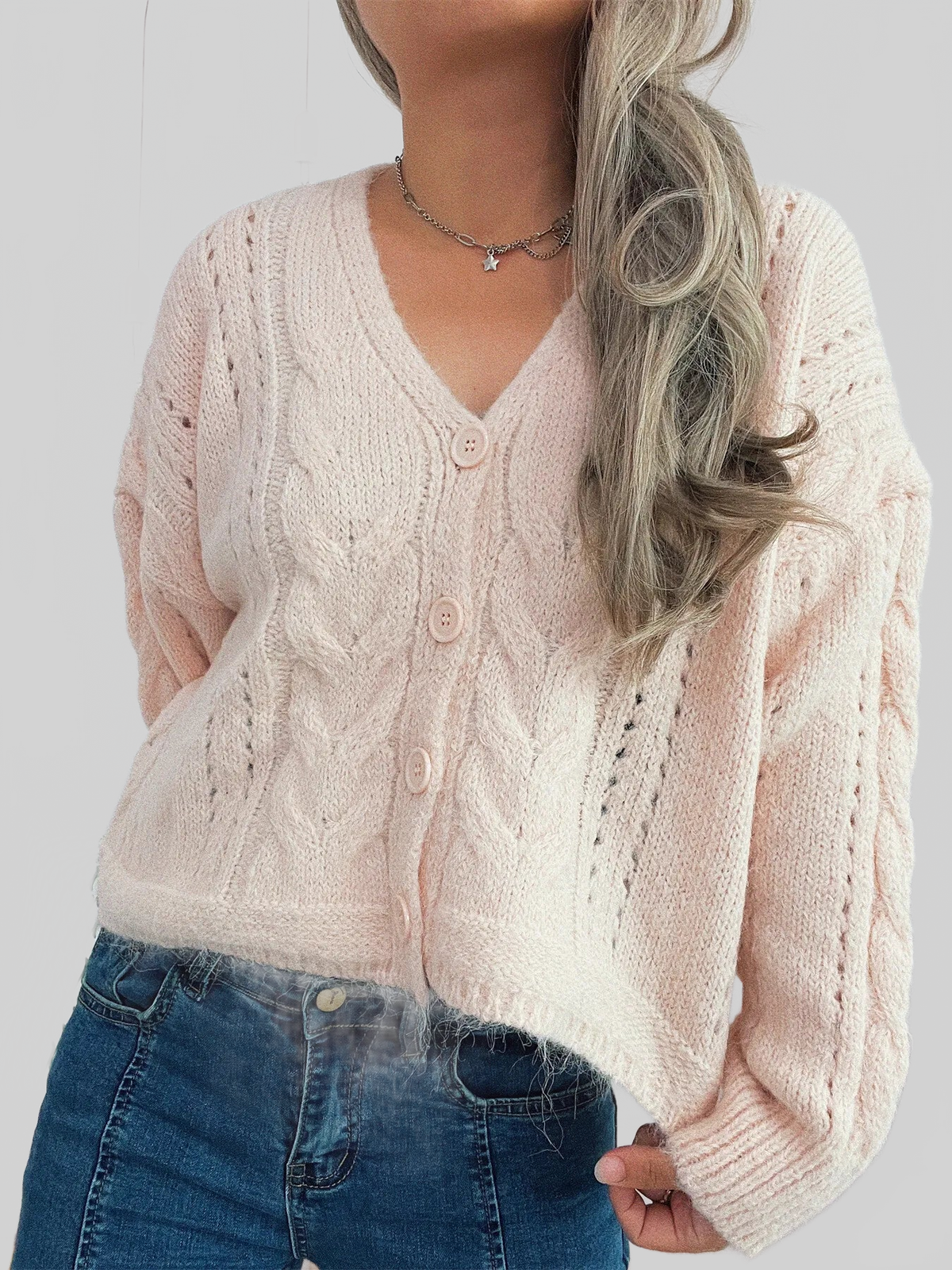 Women's Cable-Knit Button-Up Cardigan Sweater