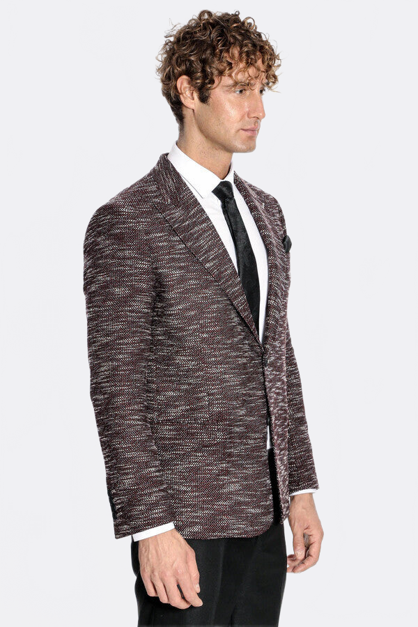 Wessi Men's Slim-Fit Burgundy Patterned Blazer