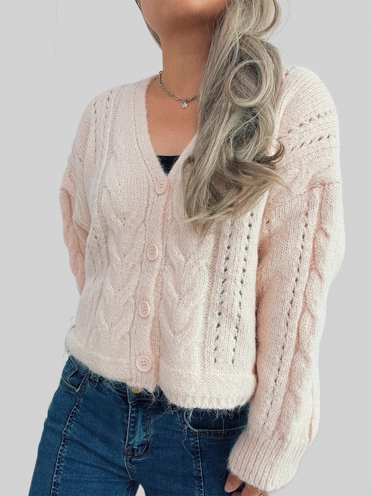 Women's Cable-Knit Button-Up Cardigan Sweater