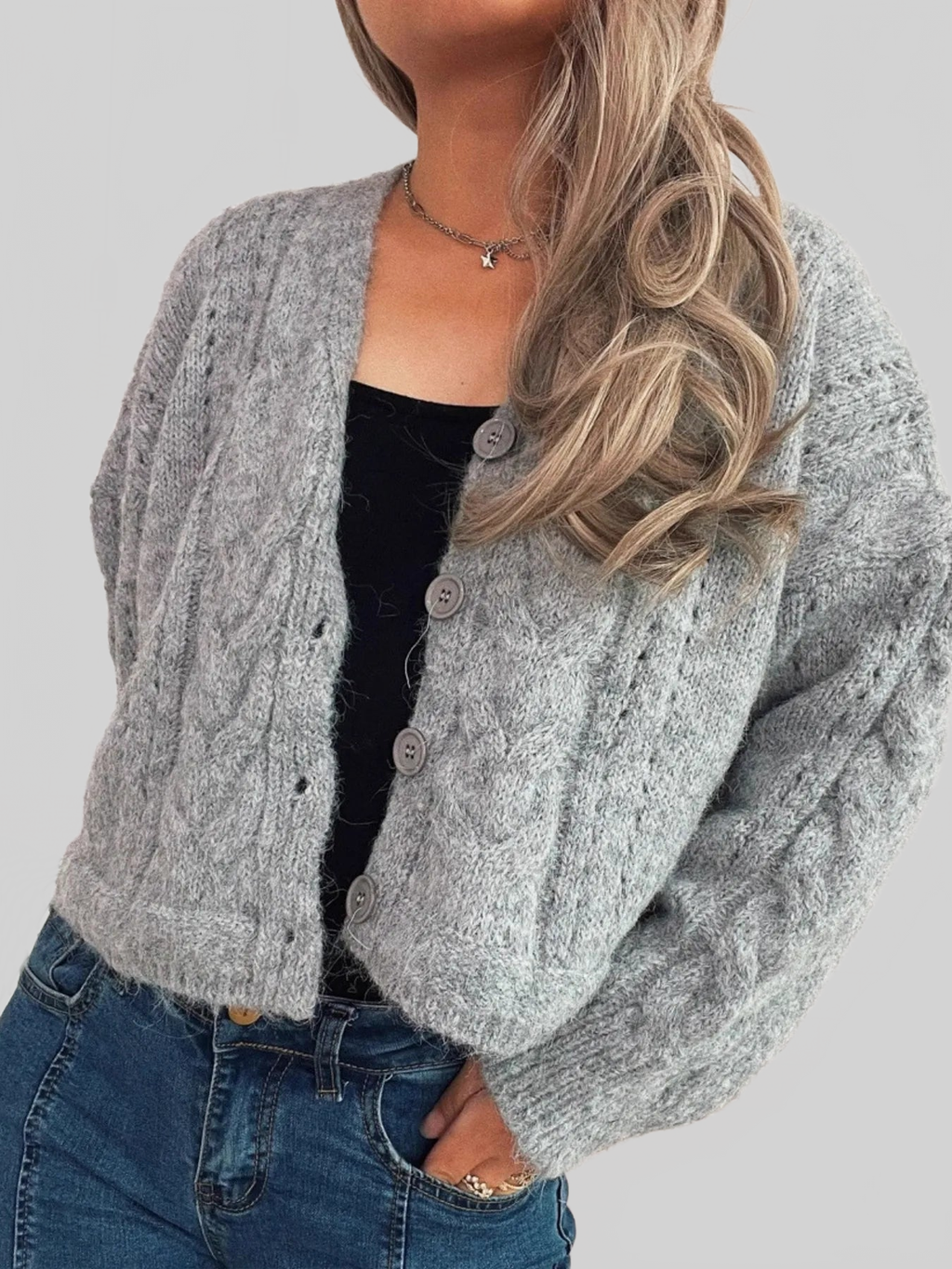 Women's Cable-Knit Button-Up Cardigan Sweater