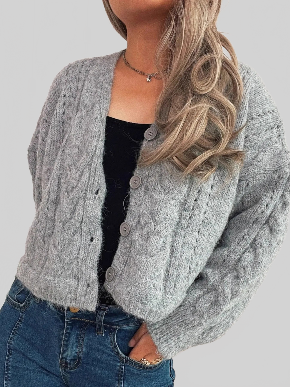 Women's Cable-Knit Button-Up Cardigan Sweater