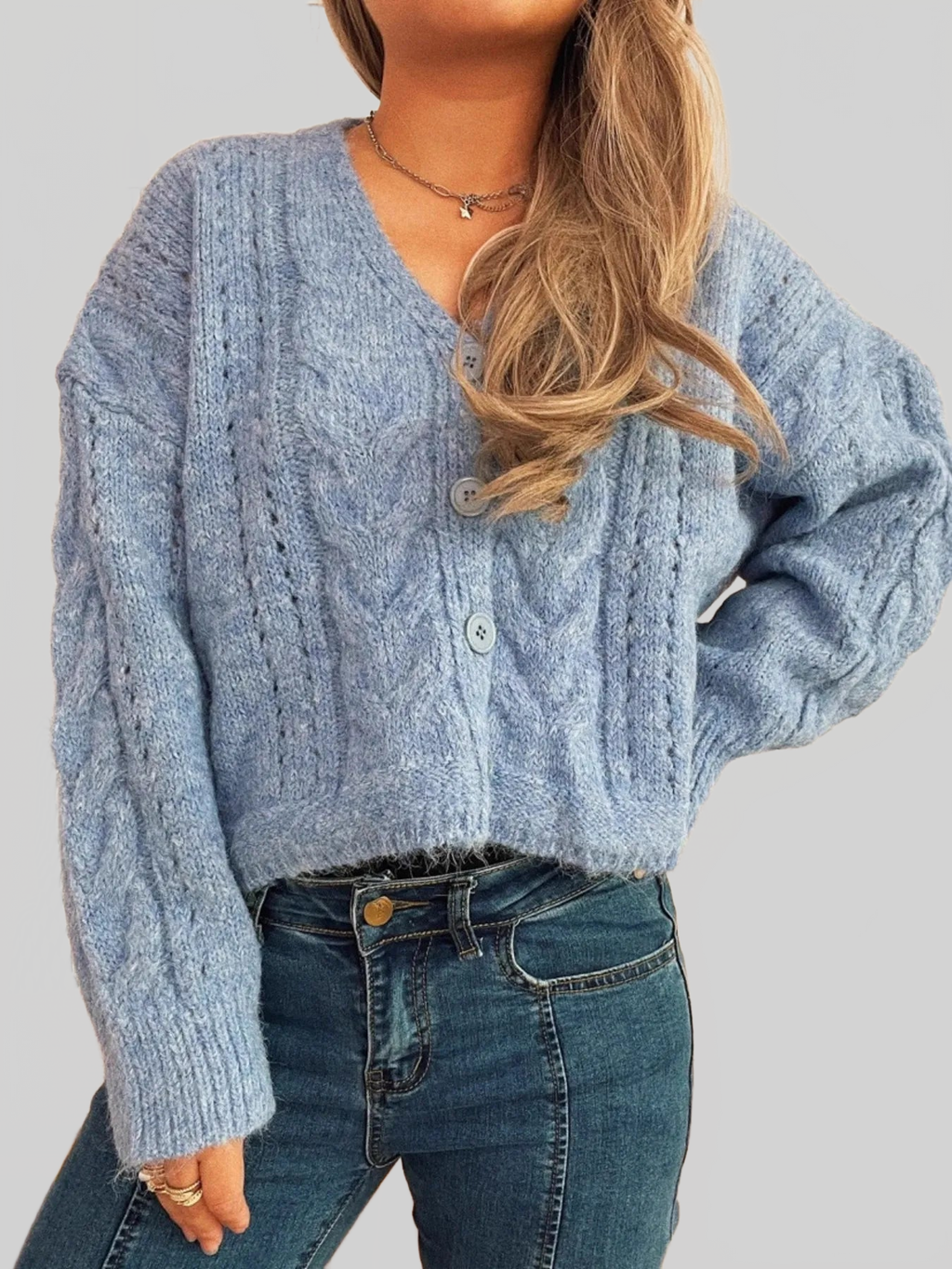 Women's Cable-Knit Button-Up Cardigan Sweater