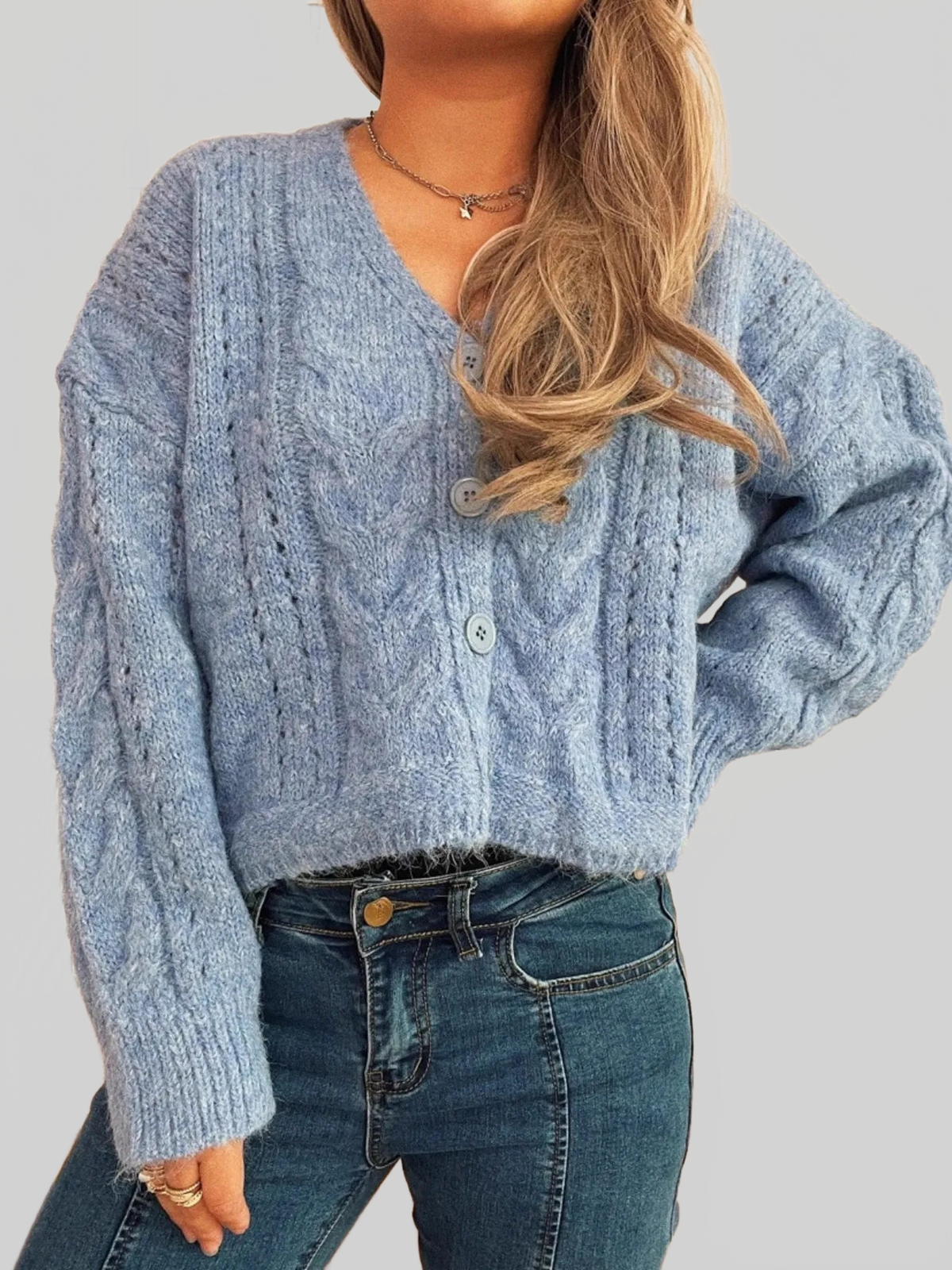 Women's Cable-Knit Button-Up Cardigan Sweater