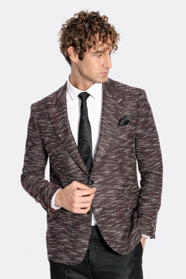Wessi Men's Slim-Fit Burgundy Patterned Blazer