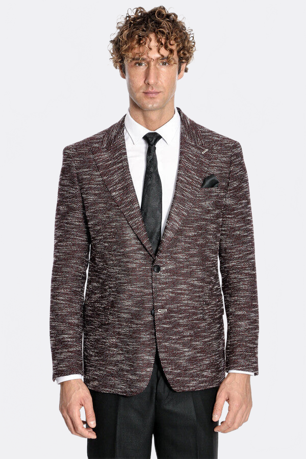 Wessi Men's Slim-Fit Burgundy Patterned Blazer