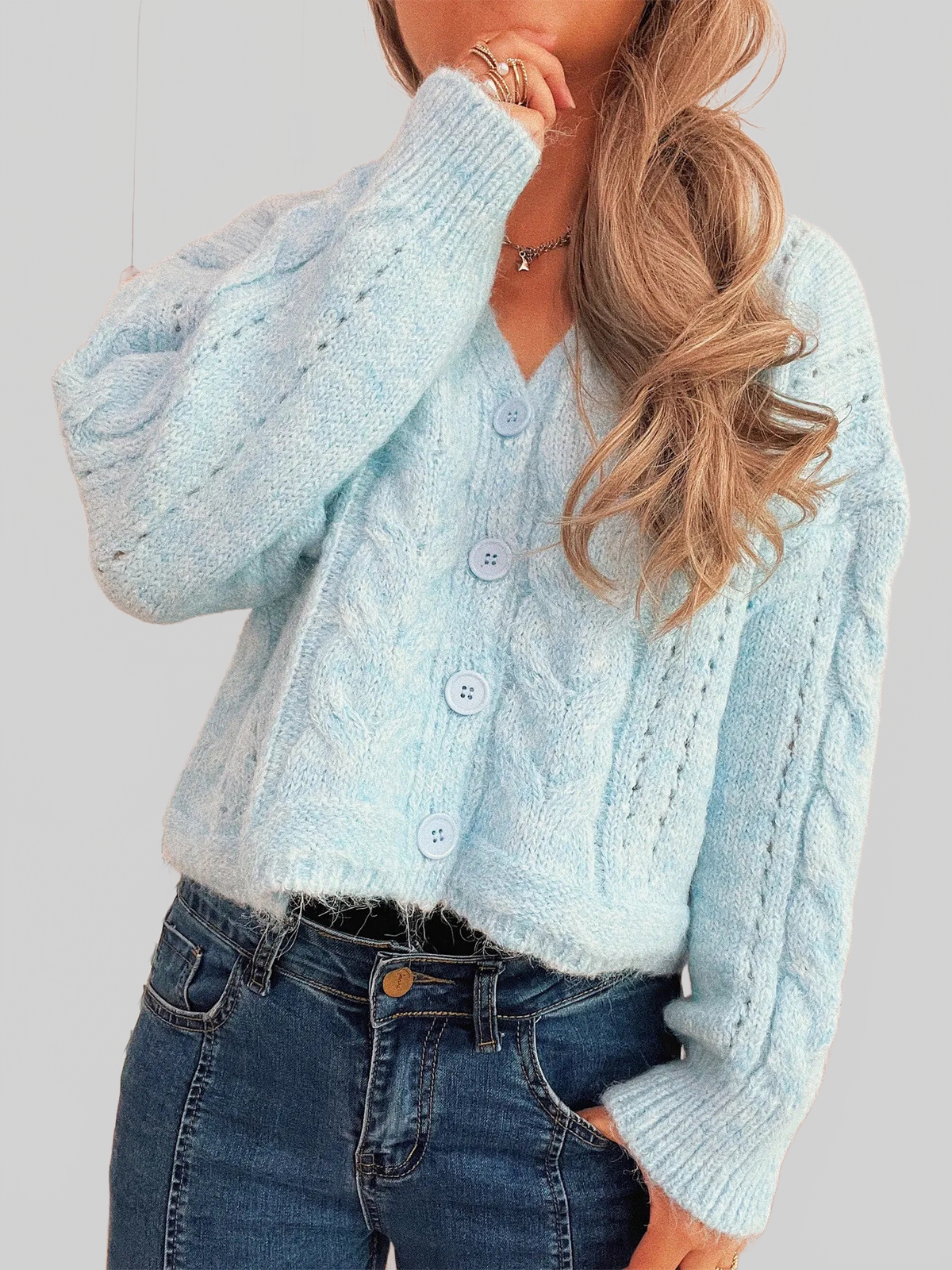 Women's Cable-Knit Button-Up Cardigan Sweater
