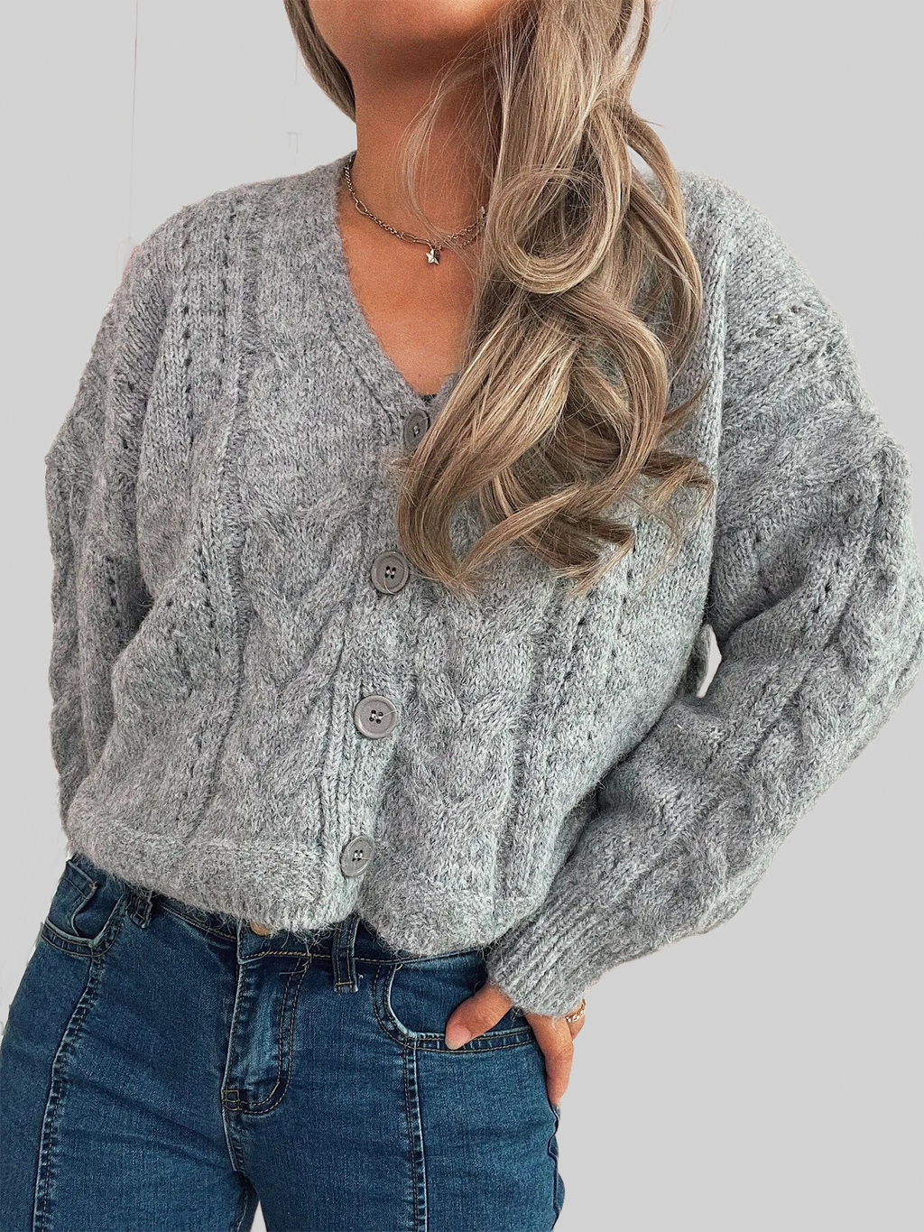 Women's Cable-Knit Button-Up Cardigan Sweater