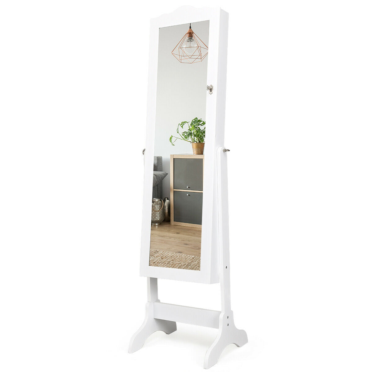 Lockable Full-Length Mirrored Jewelry Storage Cabinet