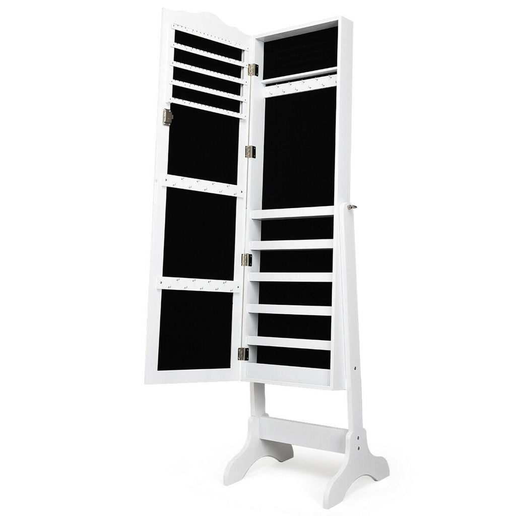 Lockable Full-Length Mirrored Jewelry Storage Cabinet