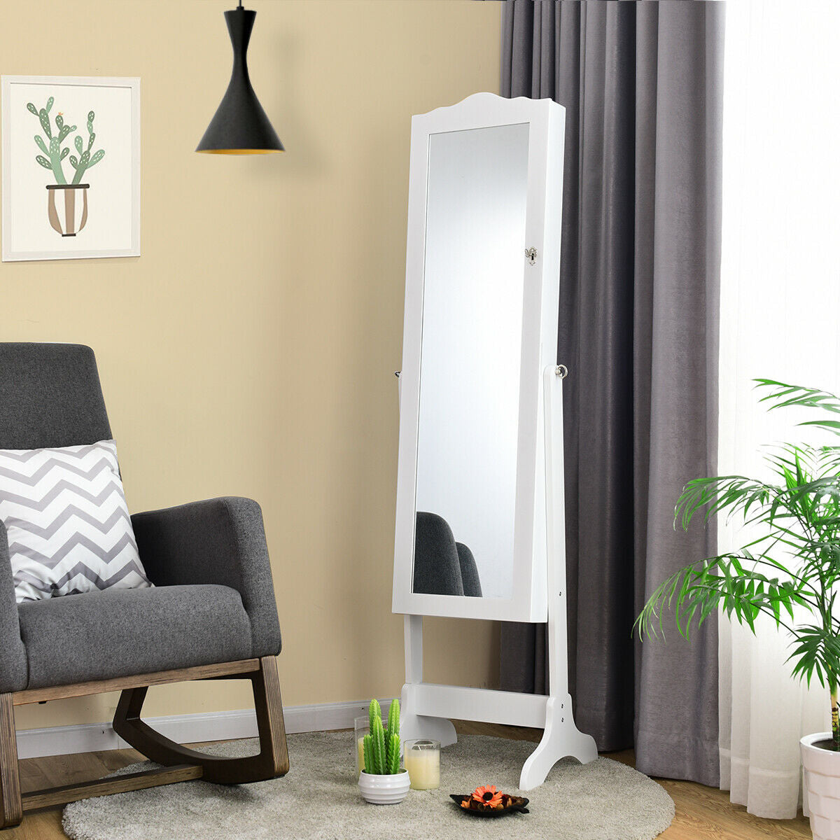 Lockable Full-Length Mirrored Jewelry Storage Cabinet