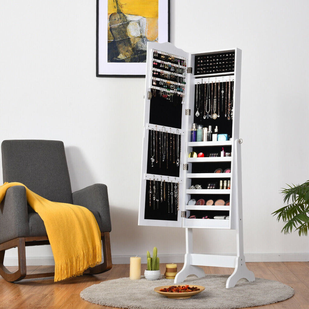 Lockable Full-Length Mirrored Jewelry Storage Cabinet