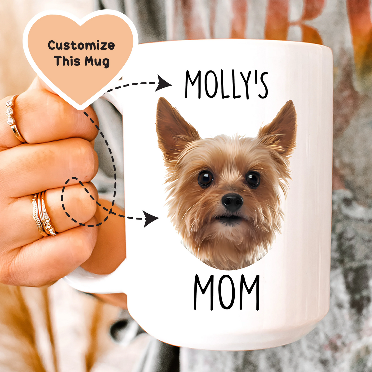 Personalized Dog Mom Portrait Ceramic Coffee Mug – 15 oz