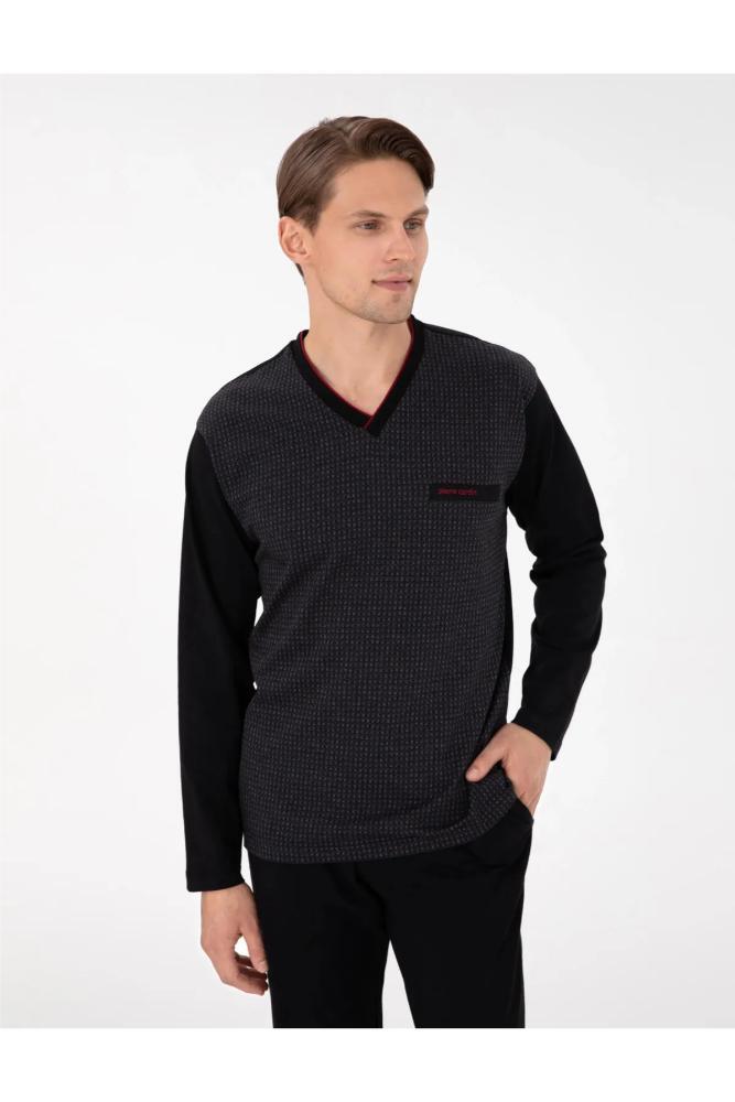 Pierre Cardin Men's Jacquard Pajama Set – Black