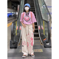 Pink Graffiti Print Wide-Leg Jeans