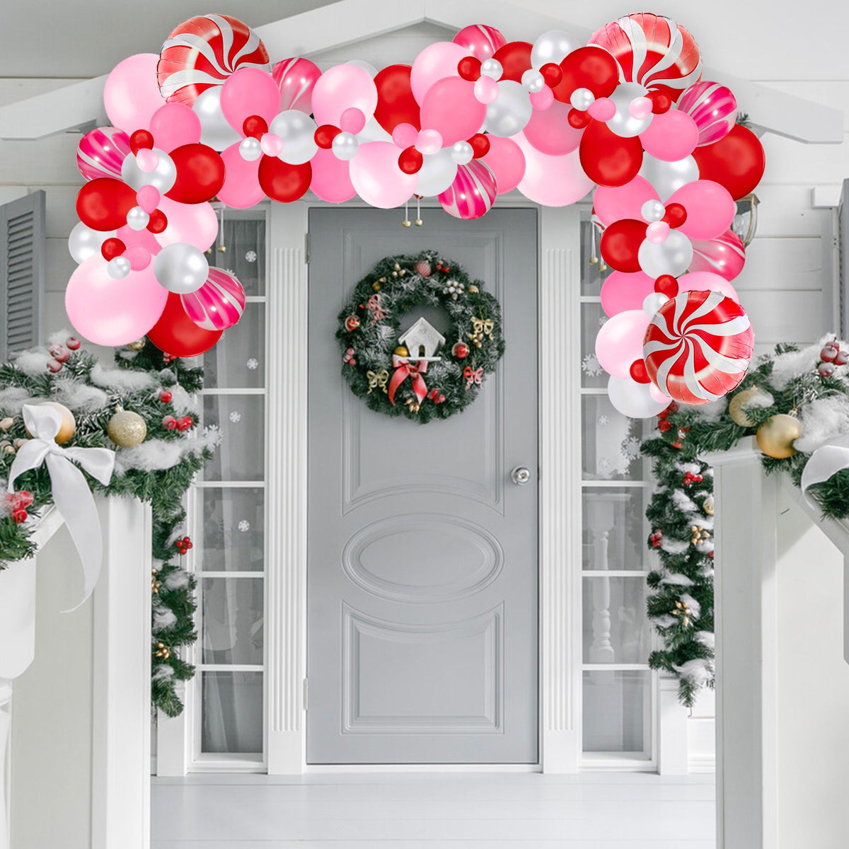 Peppermint Christmas Balloon Garland Kit – Red & Pink