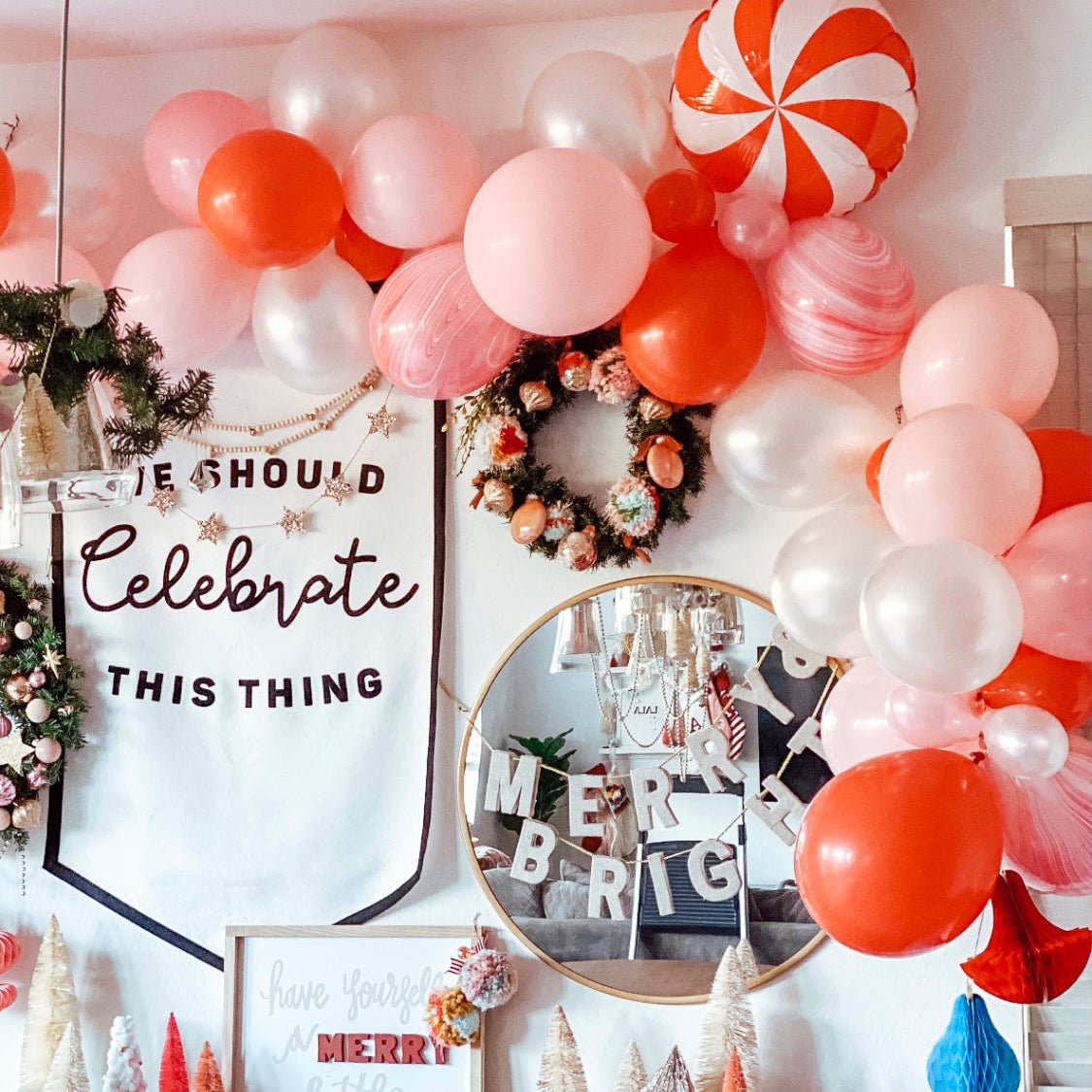 Peppermint Christmas Balloon Garland Kit – Red & Pink